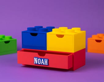 Organiseur de bureau personnalisé empilable. Conception de blocs de construction imprimée en 3D. Décoration de chambre d'enfant. Cadeau amateur de briques