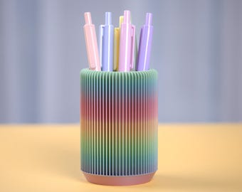 Regenbogen Schreibtisch Organizer - 3D gedruckter Stifthalter, Bunt Büro Dekor, Gerippte Stiftebecher, umweltfreundliche Aufbewahrung für Zuhause, Schule & Arbeit