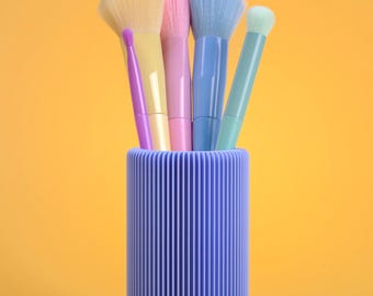 Organizador de mesa com nervuras coloridas. Porta-lápis redondo. Suporte para pincel de maquiagem. Porta-escova de dentes. Solução de armazenamento para banheiro