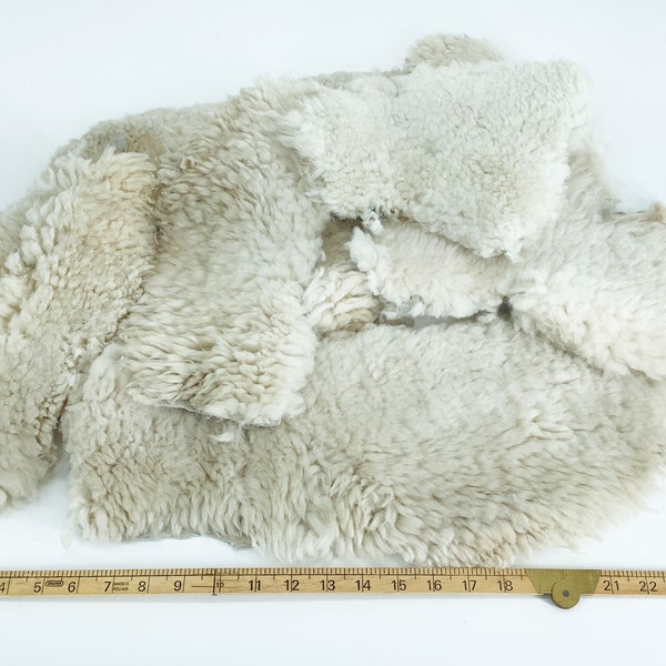 White Sheepskin Scrap Pieces, Offcuts. 500g Genuine Sheepskin for Crafts