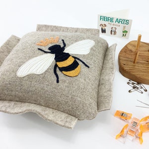 Queen Bee Pin Cushion & Oak Thread Spool: Handcrafted Sewing Gift