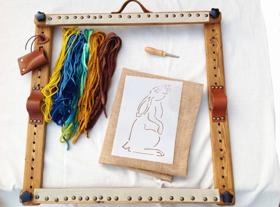 Traditional Rug Hooking Frame Punch Needle or Rag Rug. Hare Starter Kit