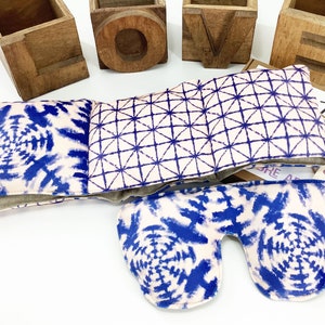 Extra Langes 78 cm Weizen Tasche Neck Wrap Gewichtetes Augenkissen Geschenkset. Shibori Print Duftendes oder nicht duftendes handgemachtes Wärme-Wellnessgeschenk