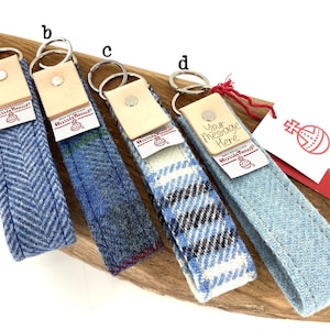 Harris Tweed Keyring with Natural Leather Hide Trim. Handcrafted Personalised Wool Gift
