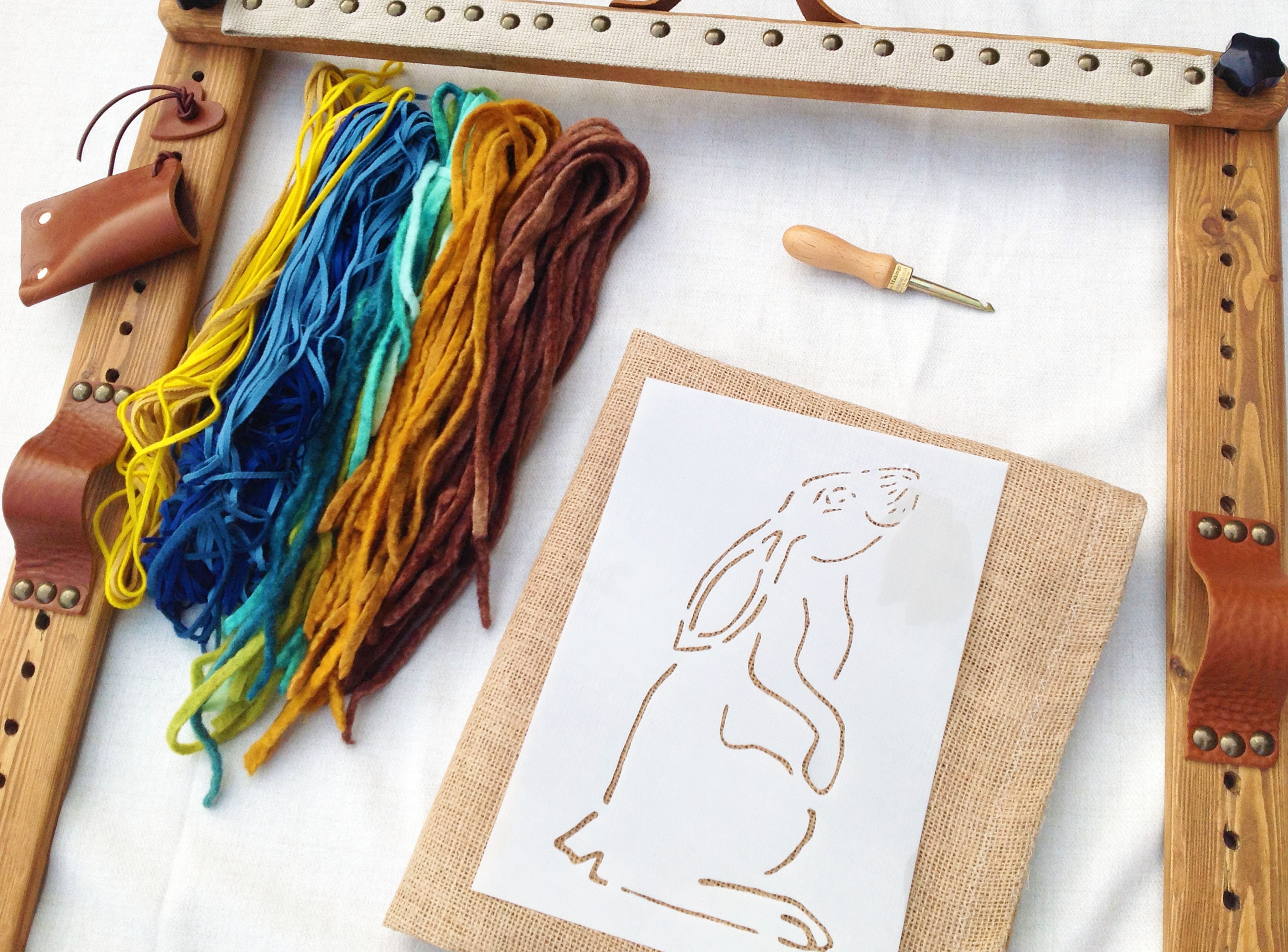 Traditional Rug Hooking Frame Punch Needle or Rag Rug. Hare Starter Kit