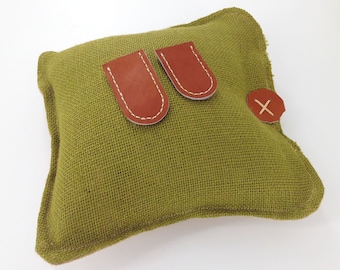 Hessian Needle Felting Mat: 12 inch Square, Leather Finger Protectors