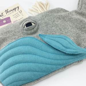 Whale Hot Water Bottle Cover or Bottle Shaped Wheat Bag Heat Pack. Sensory Lavender Microwaveable Wool Plush Sea Life Toy