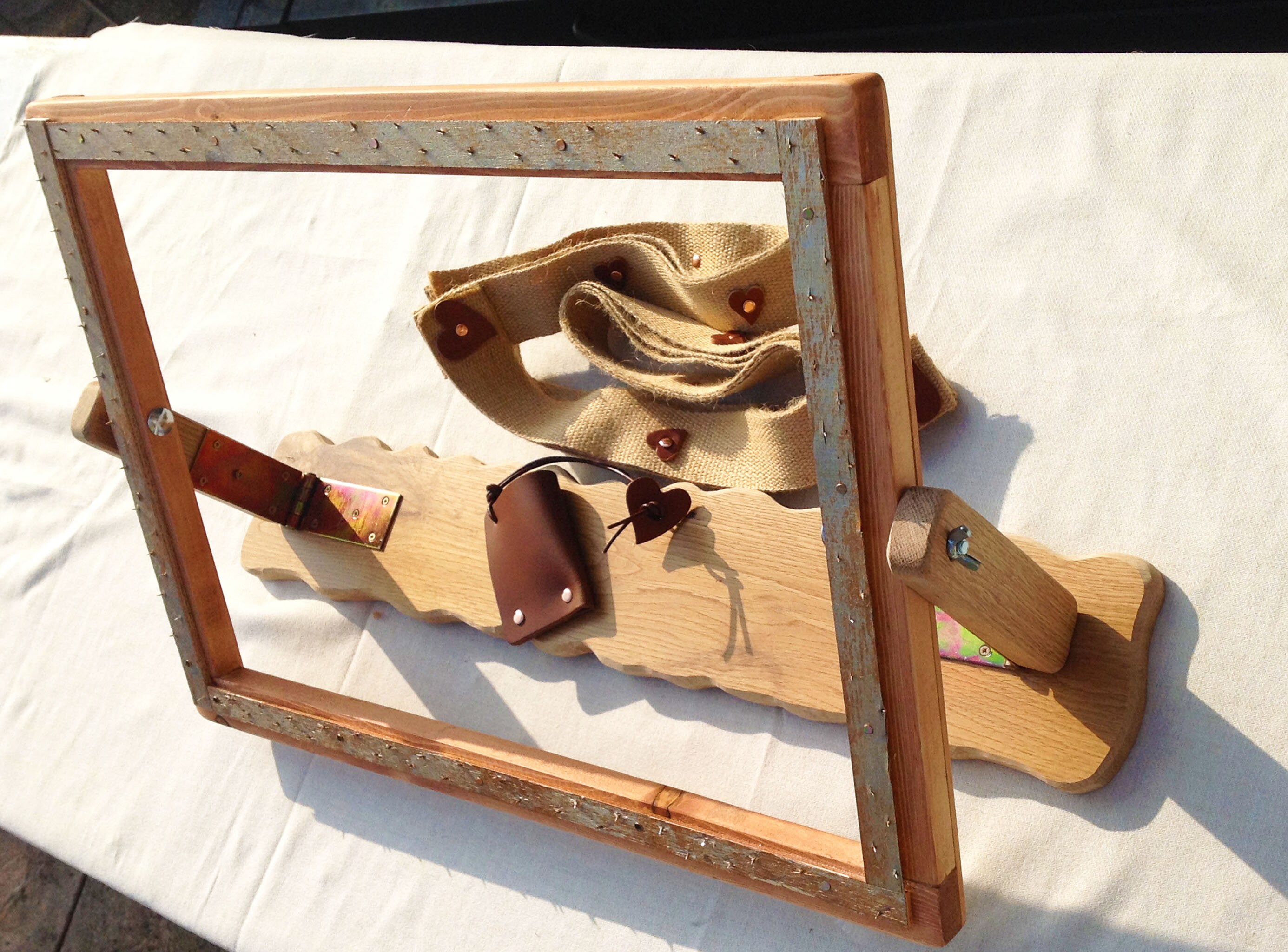 Oak Rug Hooking Needle Punch Frame and Hook. Rag Rug Frame in Recycle