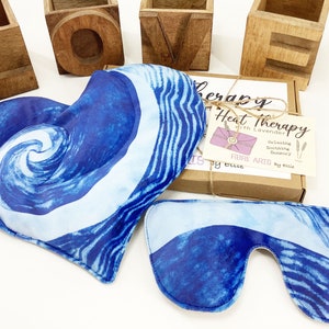 Shibori Indigo Wheat Bag & Eye Pillow Gift Set: Scented Heat Therapy