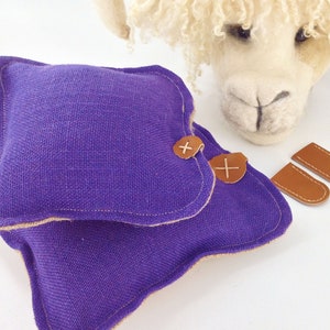 Needle Felting Mats Set Large and Small with Hand Stitched Leather Hide Finger Protectors.  Pre filled in Purple and Natural Colours