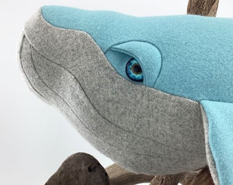 Humpback Whale Toy, Pillow, Cushion Plush. 100% Wool  Stuffed Marine Sea Life Creature. Hand Crafted