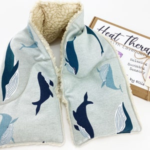 Whale Wheat bag 72cm by 15cm Sophie Allport Fabric. Extra Long Microwave Heat Pad Shoulder Wrap Scented or Unscented Whale Lovers Gift