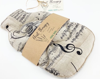 Music Themed Wheat Bag. 2L Bottle Shaped Wheat Bag Heat Pack. 36cm by 21cm Hand Crafted Heat Therapy Eco Gift