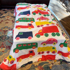 VINTAGE 1970s MARIMEKKO Dan River VTG - Cars Bo Boo twin bedding set