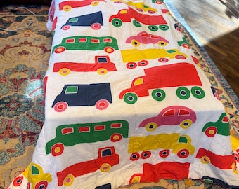 VINTAGE 1970s MARIMEKKO Dan River VTG - Cars Bo Boo twin bedding set