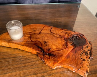 Oak Votive Candle Holder Engraved State of Texas