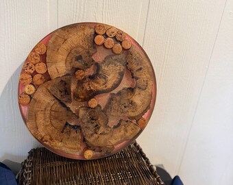 12” round epoxy mold with oak, wine corks and bullet shells.