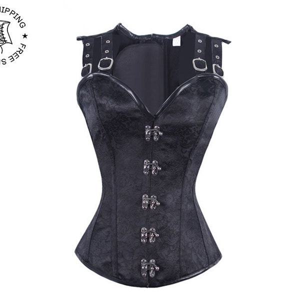 Corset Overbust Femme - Style Gothique Vintage - Bretelles Réglables & Baleines Plastique