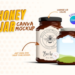 Versatile Canva Mock-up Templates for Honey Jar Labels and Label Design | Honey Jar Label Canva Mockup | Jar Label Template