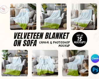 Velveteen Blanket on Sofa Mockup Canva & Photoshop Bundle (Digital Download)