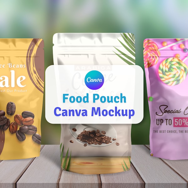 Canva Food Pouch Mock-Up coffee standing pouch Mock up With One Background | Canva Mockup For Food Bag Design