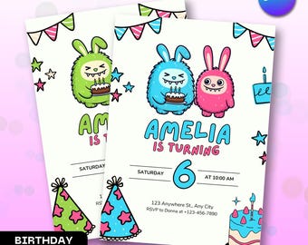 Labubu Birthday Invitation: Editable Canva Template (5x7 Digital Download