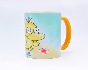Psyduck Kawaii Mug Pastel – Cute Pokemon Coffee Cup with Soft Background – Anime Gift – Psyduck Cute Mug Nerd Gift