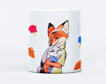 Zootopia Mug, Nick Wilde & Judy Hopps Mug, Cute Ceramic Coffee Mug, Fox Bunny Cup, Gift for Zootopia Fans, Sublimation Mug