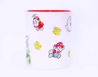 Super Mario Retro Mug – Mario Bros Arcade Coffee Cup – Gamer Gift with Boo & Piranha Plant