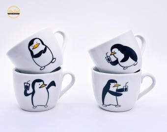 Penguins of Madagascar Set of 4 Espresso Cups | Skipper Kowalski Rico Private | Kiln Fired Ceramic | DreamWorks Gift