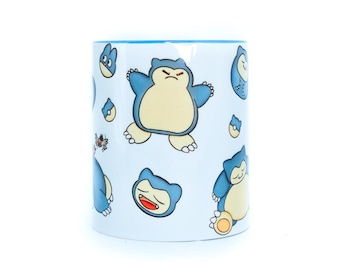 Snorlax Kawaii Pokemon Mug – Cute Anime Coffee Cup with Blue Handle | Nerd Gift Idea | 11 oz Collectible Mug