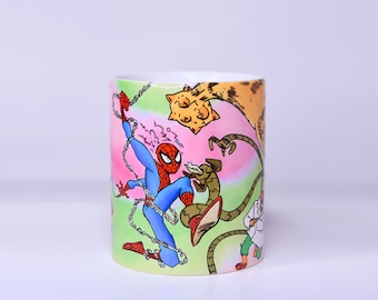 Spider-Man Mug with Iconic Villains – Doc Ock, Electro, Mysterio & Sandman | Marvel Superhero Coffee Cup | Comic Fan Gift