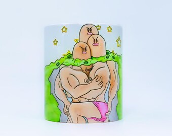 Dugtrio Gym Meme Mug – Funny Pokémon Parody Bodybuilder Cup | Nerd Gift for Gamers & Gym Lovers