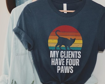 Pet Sitter Tee, Retro Cat Sunset, Animal Lover Shirt