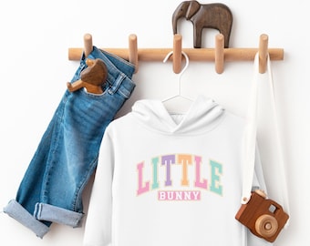 Unisex Easter Little Bunny Toddler Hoodie, Children's Sweater for Easter, Sweater for Spring, Multicoloured Varsity Toddler Easter Shirt
