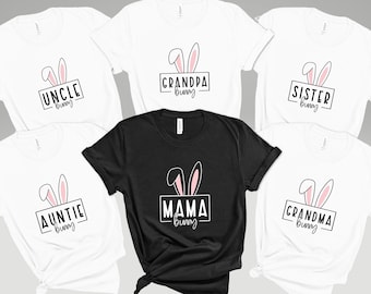 Personalized Family Easter Shirts, Bunny Tees for 2024 Spring, Minimalist Matching Shirts, Mama Bunny Daddy Bunny Tops, Loved Ones Matching