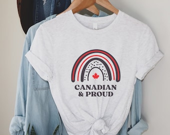 Canadian and Proud Rainbow Graphic Tee, Canada Day Tee, Celebration Tee, Unisex Canada Day Tee, Canadian Love Tee, Maple Leaf for Canadians