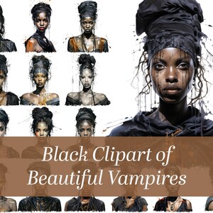 Aquarell Clipart von wirklich schönen schwarzen Vampir Frauen. Wunderschöne Schwarz Clipart. Afroamerikanische Vampir Sirenen.