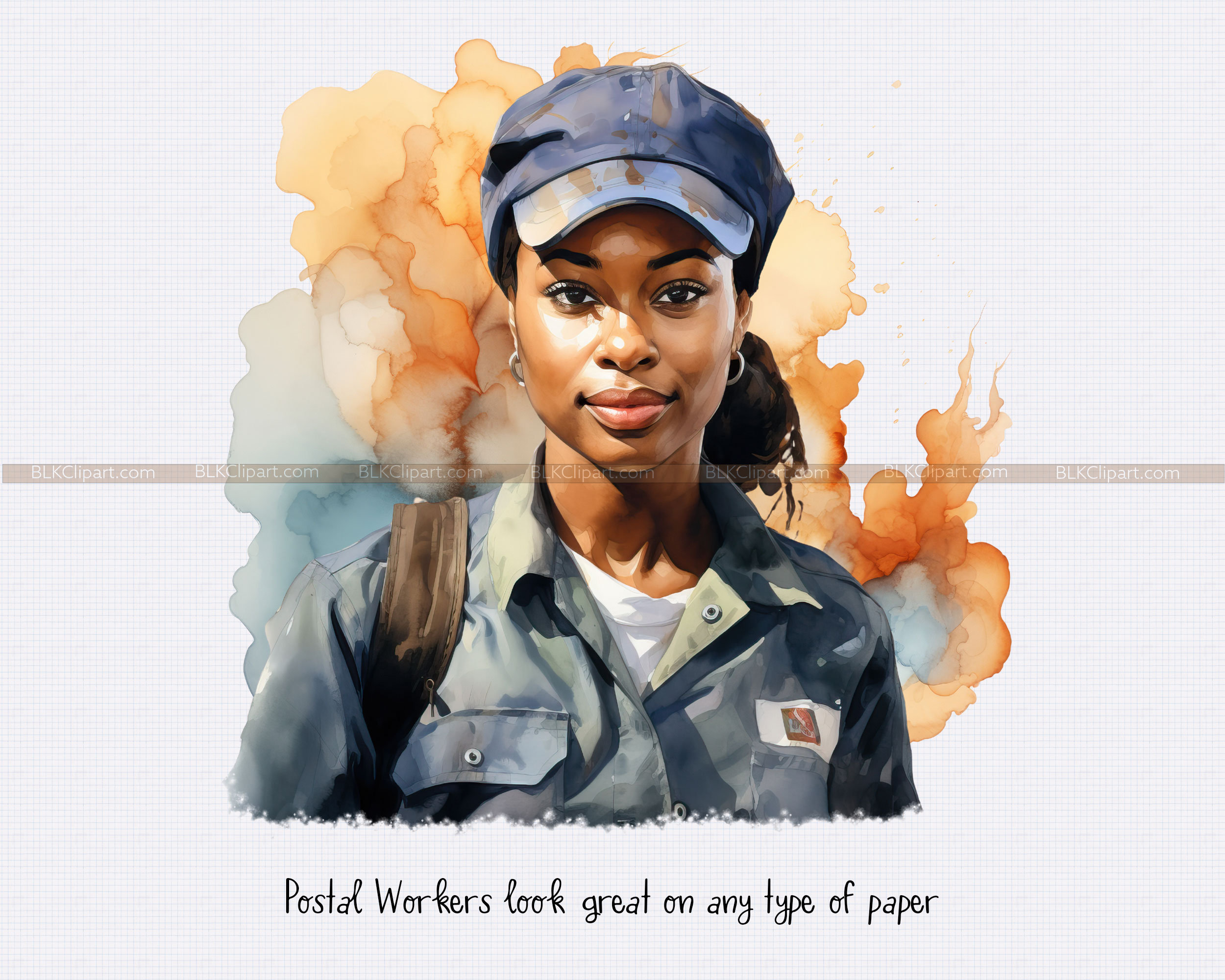 Watercolor African American Female Postal Worker Clipart (digital ...