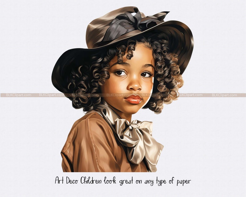 African American Art Deco Children Clipart. Beautiful Black Children