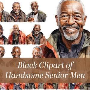 Black Clipart of Handsome Senior African American Men.  Older Black Men on beautiful African American clipart.  Transparent PNG files.