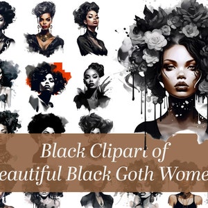 African American Goth Women Clipart: Watercolor Fashion (Digital Download)