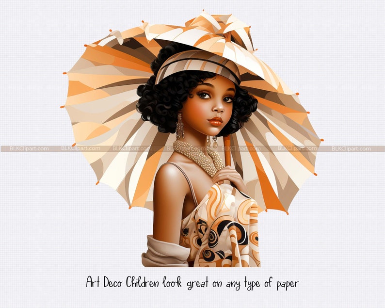 African American Art Deco Children Clipart. Beautiful Black Children