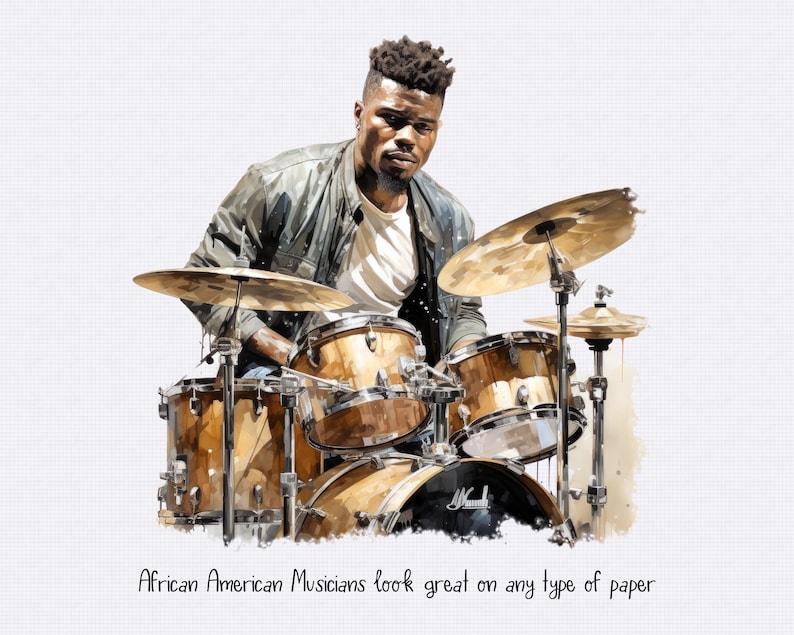 Afroamerikansk musiker akvarell clipart (transparent PNG) bild 6