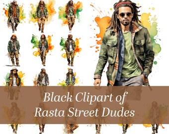 Rasta Dudes Watercolor Clipart: Jamaican Street Fashion (Digital Download)