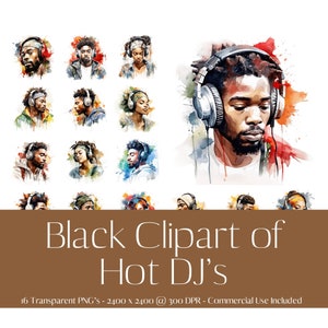 Afrikaner DJ Clipart. Schwarze DJ's legen im Club auf. Schwarze Menschen Clipart. Digitale Downloads, Scrapbooking, Black Music.