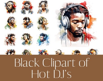 Afroamerikansk DJ Clipart: Svart musik, scrapbooking (digitala nedladdningar)