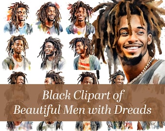 Watercolor African American Men Clipart: Dreads Portrait Set (Digital Download)