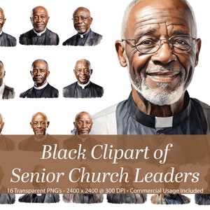 African American Kirche Clipart. Ältere Kirchenführer. Priester und Pastoren Clipart. Schwarze Kirche. Religiös.