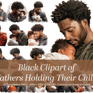 Padre afroamericano sosteniendo a su hermoso bebé. Conjunto de imágenes prediseñadas negras que muestran a un padre negro sosteniendo a su dulce hijo.